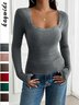 Women Floral Square Neck Casual Long Sleeve T-shirt