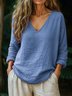 Women Plain V Neck Casual Long Sleeve T-shirt