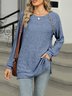 Casual Plain Buttoned Crew Neck Blouse