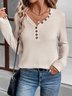 Women Plain V Neck Casual Long Sleeve T-shirt