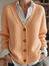 Women's Solid Color V-Neck Casual Loose Long-Sleeved Cardigan Regular Top