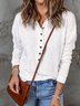 Casual Plain Buttoned Shirt Collar Blouse