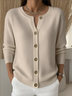 Casual Crew Neck Plain Cardigan
