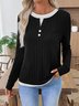 Women Plain V Neck Casual Long Sleeve T-shirt