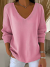 Women Plain V Neck Casual Long Sleeve T-shirt