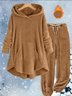 Loose Casual Solid Color Plush Hooded Long-Sleeved Trousers Two-Piece Suit