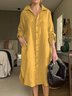 Casual Plain Shirt Collar Midi Dress