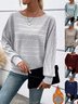 Women Plain Crew Neck Vintage Long Sleeve T-shirt