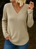 Women Plain V Neck Casual Long Sleeve T-shirt