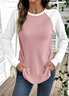 Women Color Block Crew Neck Casual Long Sleeve T-shirt