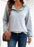 Women Color Block V Neck Casual Long Sleeve T-shirt