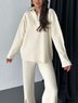 Women's Embossed Plain Daily Going Out Two-Piece Set Apricot Casual Spring/Fall Top With Pants Matching Set