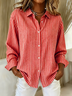 Women's Long Sleeve Shirt Spring/Fall Red Striped Buckle Shirt Collar Regular Sleeve Daily Going Out Casual Top