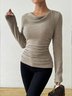 Women Plain Cowl Neck Urban Long Sleeve T-shirt