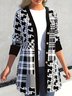 Casual Diamond Geometric Pattern Digital Printing Patchwork Collarless Loose Cardigan