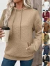 Casual Loose Jacquard Texture Elastic Drawstring Hooded Women's Sweatshirt