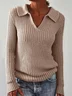 Casual Plain Polo Collar Sweater