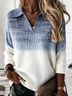 Shawl Collar Gradient Pattern Simple Loose Sweater