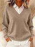 Casual Plain V Neck Raglan Sleeves Sweater