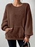 Casual Plain Crew Neck Raglan Sleeves Sweatshirt