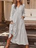 V Neck Elegant Loose Cotton Dress With No