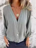 Casual Plain Buttoned V Neck Shirt
