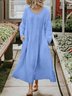 Casual Plain Regular Sleeve Crew Neck Midi Dress