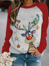 Women Christmas Elk Print Casual Long Sleeve Cartoons Sweatshirt