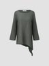 Women Cotton Long Sleeve Crew Neck Asymmetric Solid Blouse&Shirt