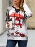 New long sleeve V-neck lace up elastic knitted top sweater women's Christmas Snowman print