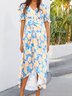 Casual Short Sleeve V Neck Ruffled Weaving Dress
