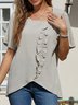 Casual Short Sleeve Solid Cotton Tops
